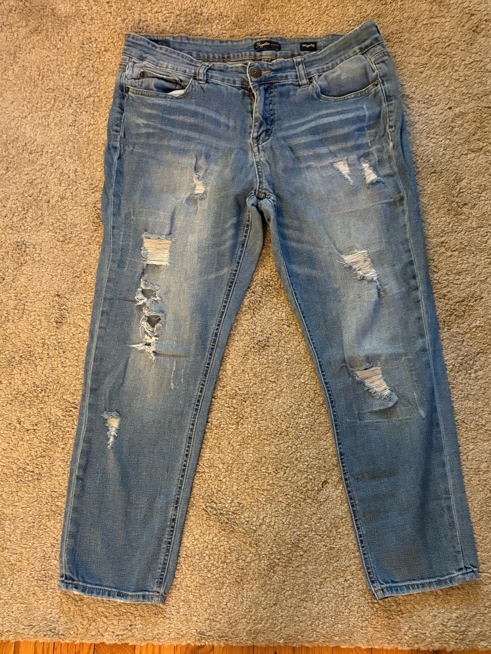 Women's Straight Leg Distressed Jeans in Light Blue